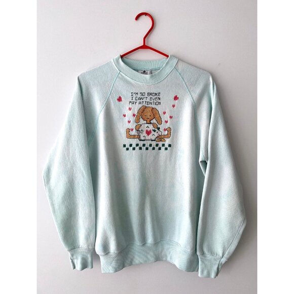 90s vintage animal bunny graphic funny quote cross stitch crewneck sweatshirt - Picture 1 of 7